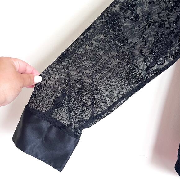 Vintage Y2K Whimsigoth Velvet Burnout Shirt 3X Black Sheer Fairy Goth Witchy - Picture 7 of 12